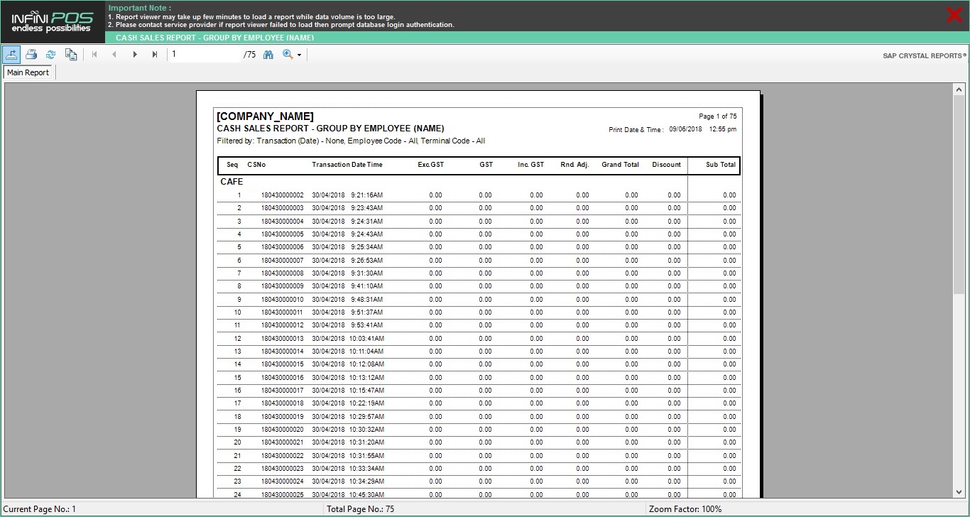 Cash Sales Report